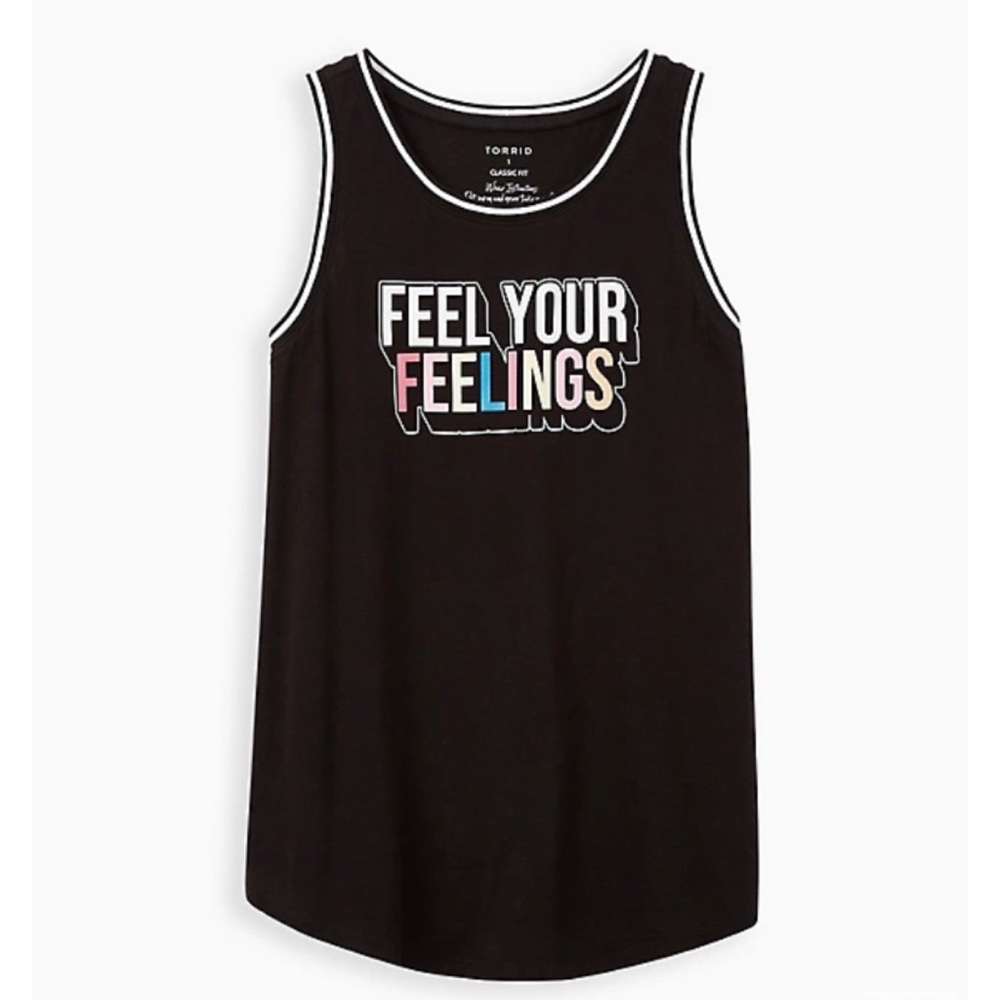 NEW Torrid 3 Classic Fit Ringer Tank - Feel Your Feelings Black
